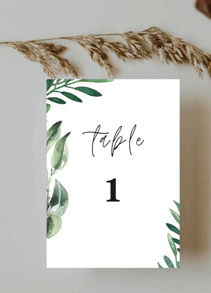 Card Greenery Table Number