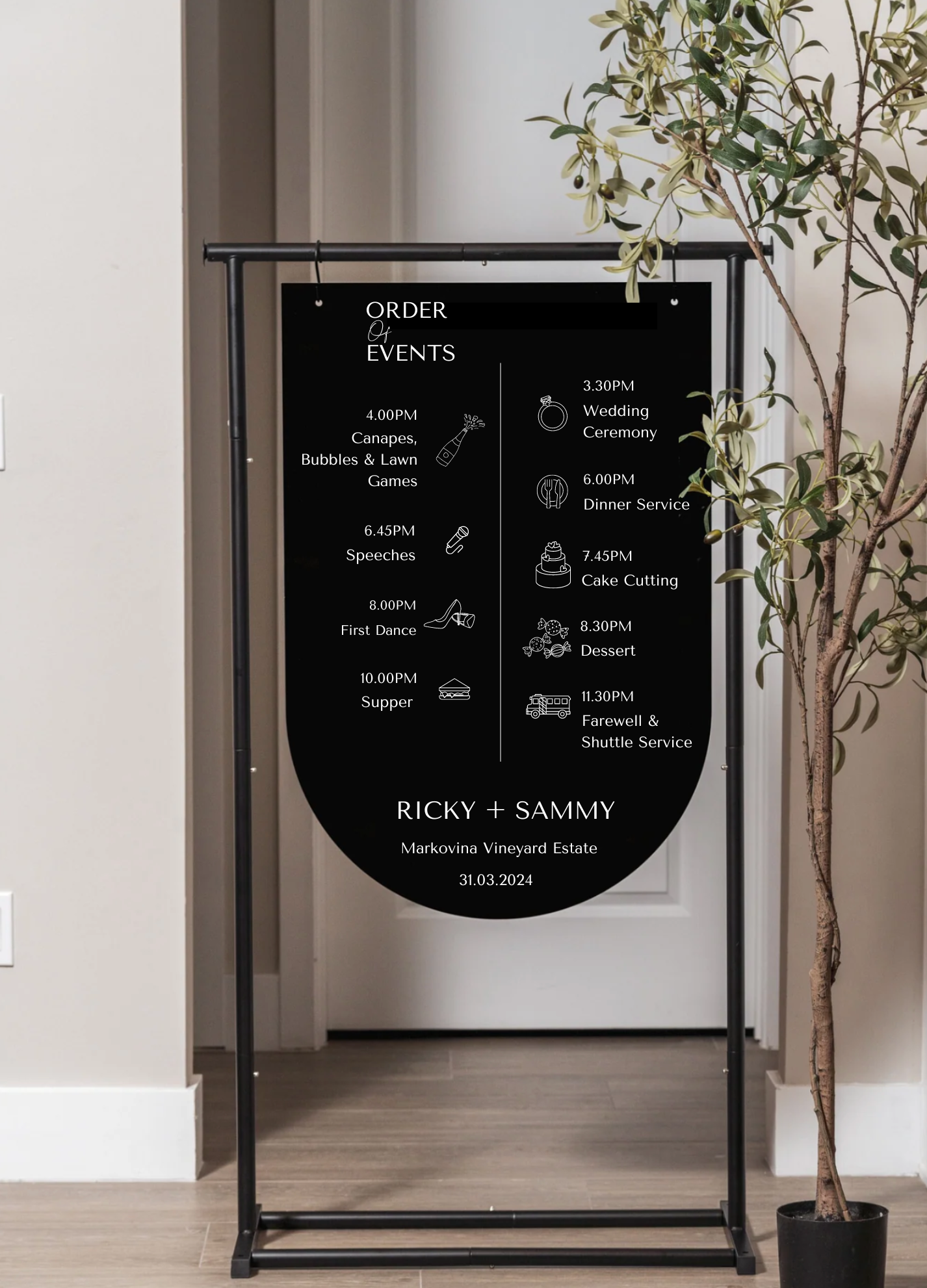 Order Of Events Arch Sign – Timaru Wedding Design