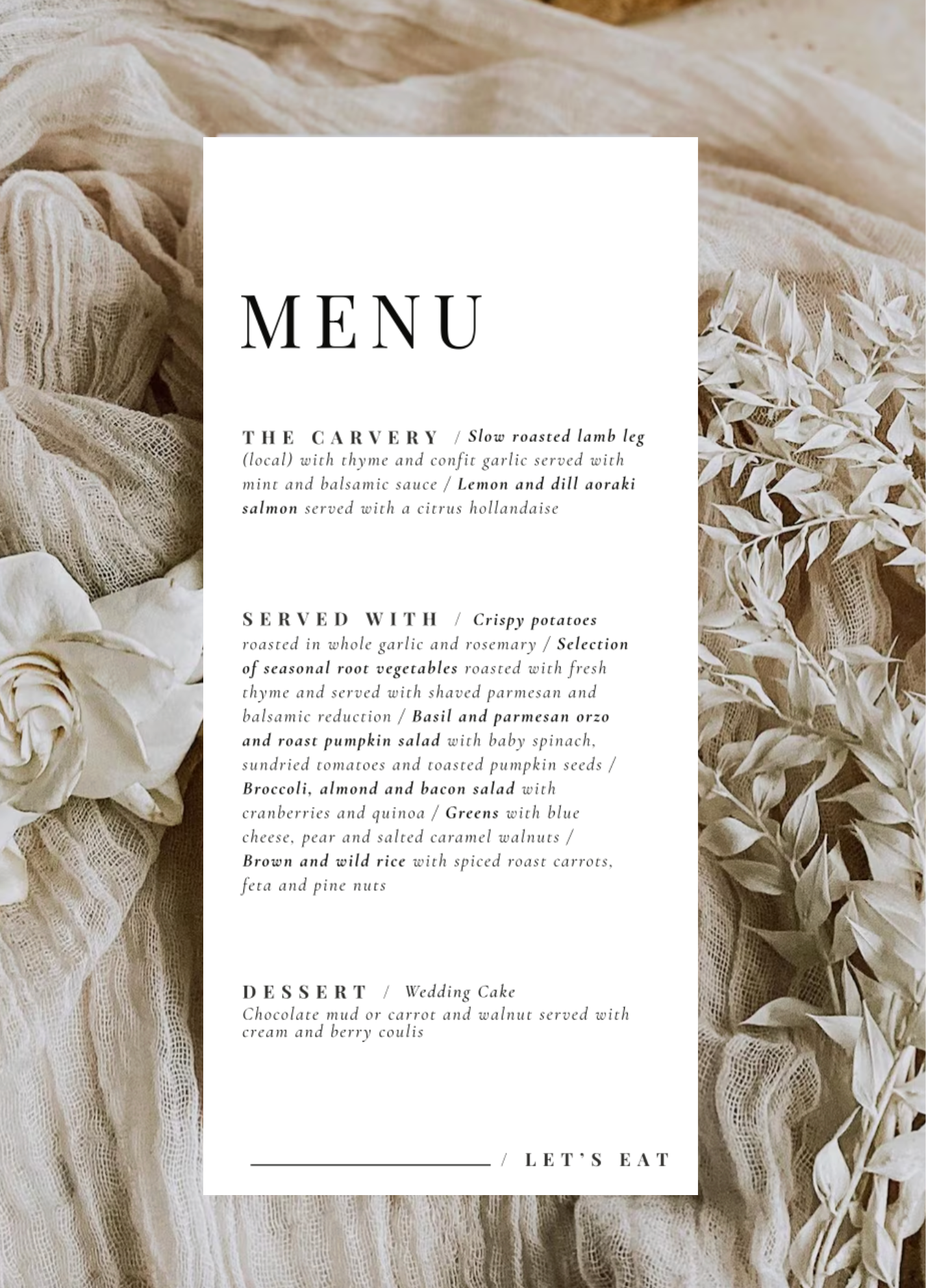 Wanaka Menu