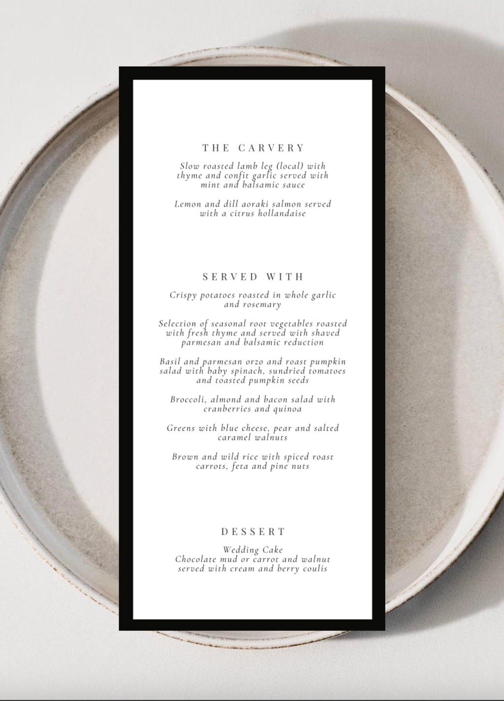 Queenstown Menu